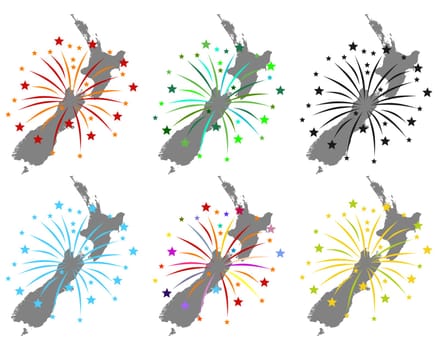 Karte von Neuseeland mit Feuerwerk