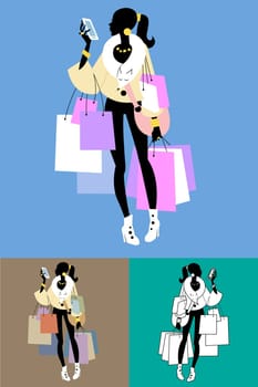 Fashionista Shopaholic calls. The image of the girl with the purchase after the sale