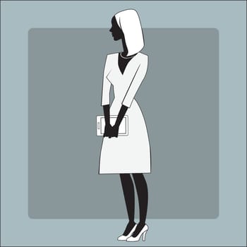 Modern businesswomen with gadget tablet computer in the hands in the office icon