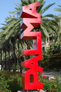 Palma de Mallorca Great red Sign spain europe letters logo Island Balearic Palm tree park capitlal information art text city font