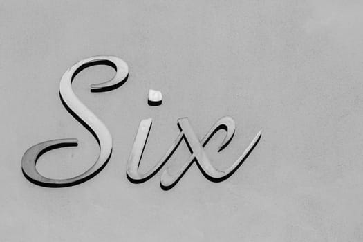 Number six sign metal plate decor black and white.
