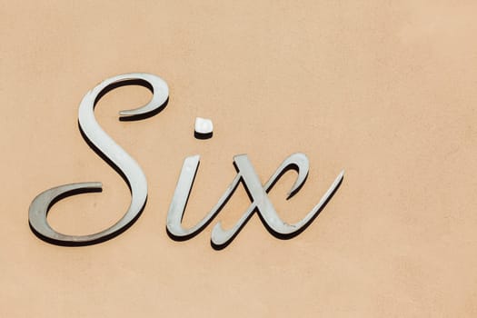 Number six sign metal plate decor black and white.