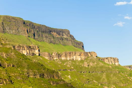 Mountains rock cliffs hills valley summer scenic rural landscape.