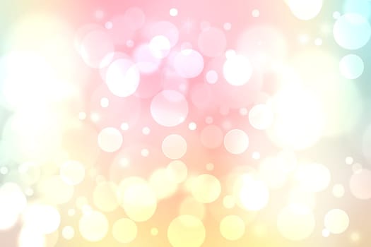 Abstract blurred fresh vivid spring summer light delicate pastel pink yellow bokeh background texture with bright circular soft color lights. Card concept. Beautiful backdrop illustration.