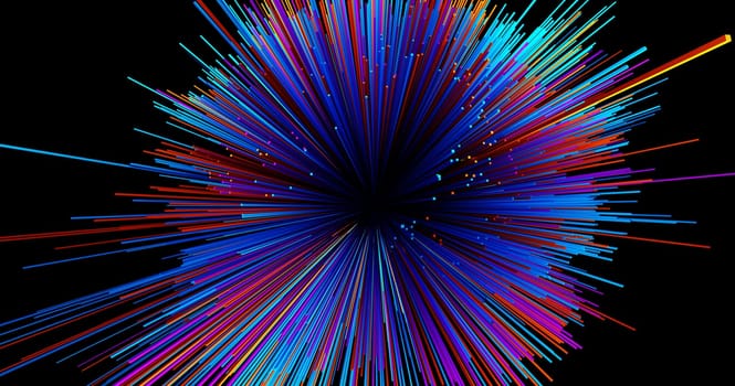 Abstract big data background wallpaper design. Motion pattern texture with shine colorful lines and cubes. Modern light shiny backdrop. 3D render