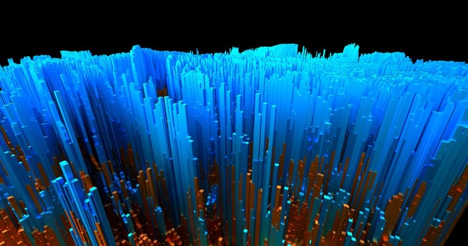 Abstract big data background wallpaper design. Motion pattern texture with shine colorful lines and cubes. Modern light shiny backdrop. 3D render