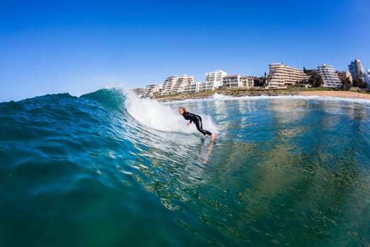 Girl Surfing surfer wave closeup water swimming action photo.