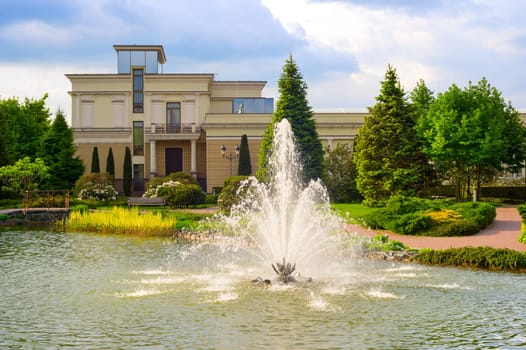 Beautiful fountain at Mezhyhirya residence near Kiev, Ukraine.