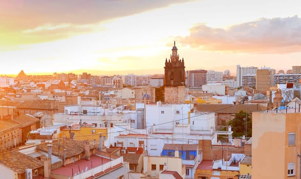 Skyline of Valencia Old Town with bell tower, Spain