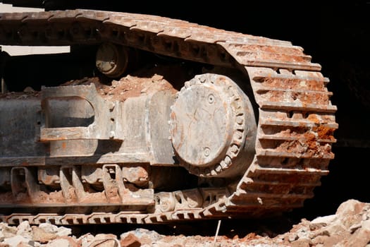 Bulldozer of an excavator on a construction site