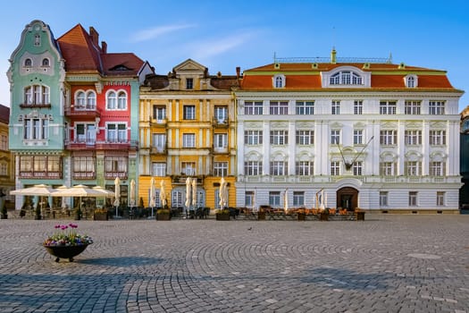 Buildings on the Union Square (Piata Unirii), one of the most beautiful squares of Timisoara, Romania
