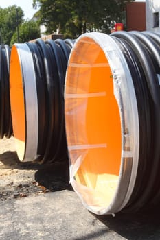 Sewer pipes on a construction site, Germany