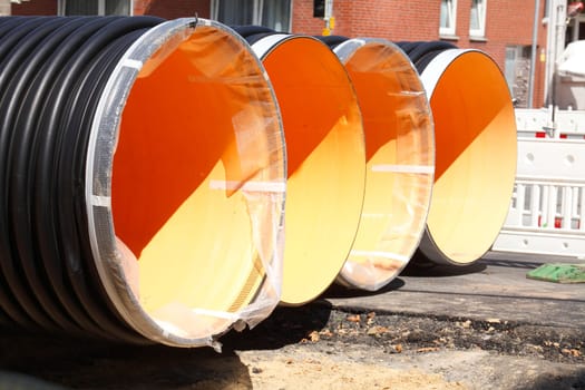 Sewer pipes on a construction site, Germany