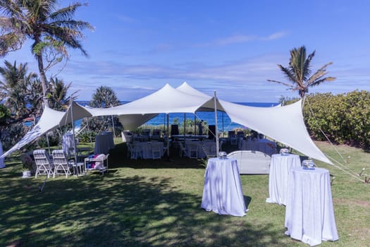 Tent Chairs Wedding Home Venue Beach Ocean Horizon Summer Landscape.
