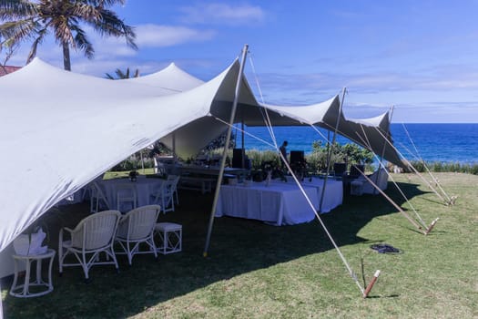 Tent Chairs Wedding Home Venue Beach Ocean Horizon Summer Landscape.