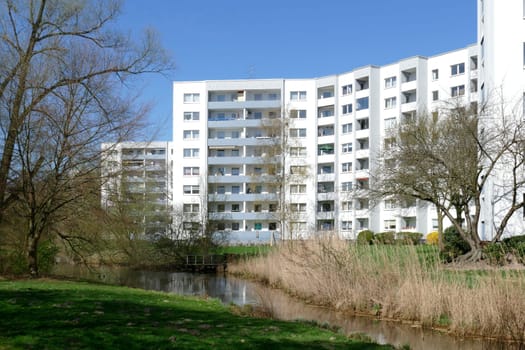 Residential house, skyscraper, trees, Vahr, Bremen