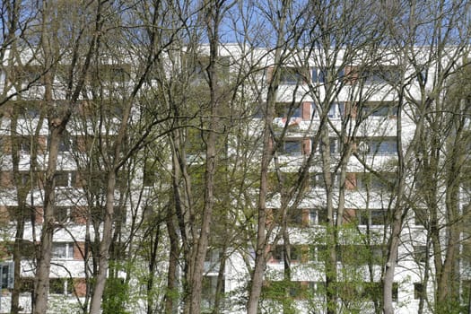 Residential house, skyscraper, trees, Vahr, Bremen