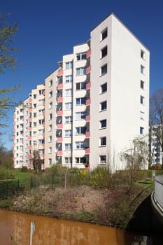 Residential house, skyscraper, moat, trees, Vahr, Bremen