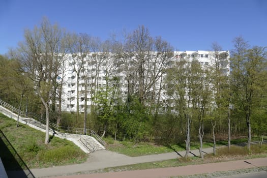 Residential house, skyscraper, trees, Vahr, Bremen