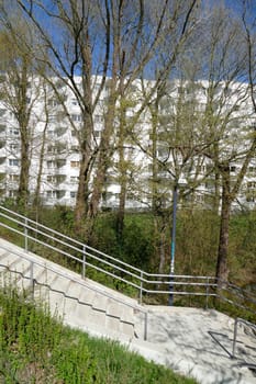 Residential house, skyscraper, trees, Vahr, Bremen