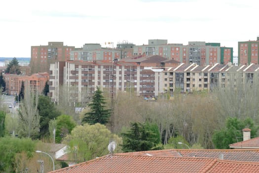 Modern residential buildings, cloudy sky, Salamanca, Castilla and León, Spain
