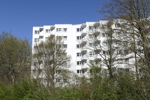 Residential house, skyscraper, trees, Vahr, Bremen