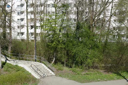 Residential house, skyscraper, trees, Vahr, Bremen
