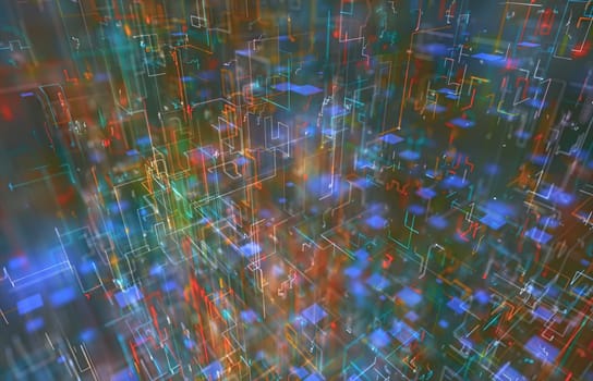 Abstract image of line and connections, colorful abstract geometric shape. 3D illustration.