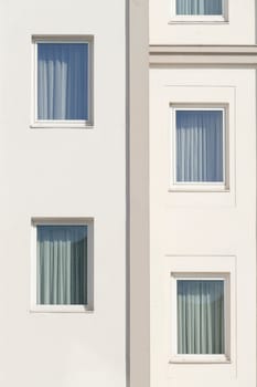 Window, window front with drawn curtains on a white monotonous house facade, Bremen, Germany, Europe
