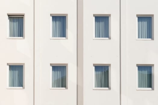 Window, window front with drawn curtains on a white monotonous house facade, Bremen, Germany, Europe