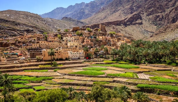 Village of Bilad Sayt in Al Hajar Mountains in the Sultanate of Oman