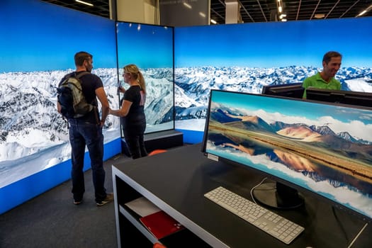 COLOGNE, GERMANY - SEPTEMBER 21, 2016: Photokina Exhibition interior. The Photokina is the world's largest trade fair for the photographic and imaging industries.