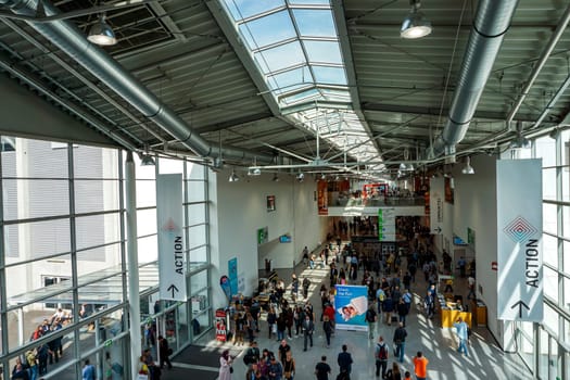 COLOGNE, GERMANY - SEPTEMBER 22, 2016: Photokina Exhibition interior. The Photokina is the world's largest trade fair for the photographic and imaging industries.