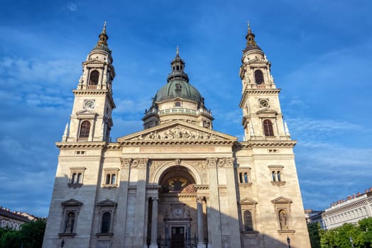 View of the facade of historic St. Stephens Basilica in Budapest, Hungary