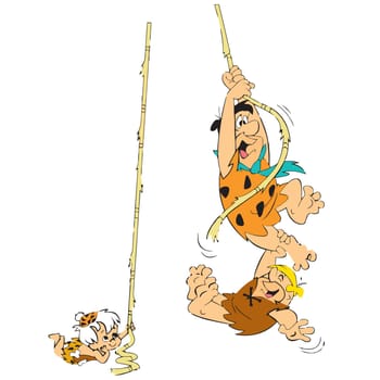 Fred Barney friends strong bamm bamm Flintstones cartoon illustration