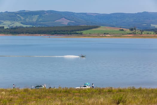 Albert falls dam scenic summer landscape public fishing ski boats camping holidays.