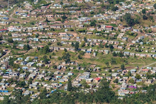 Overlooking rural home houses in Marianhill highway rural countryside landscape.