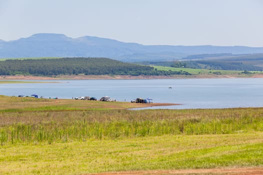 Albert falls dam scenic summer landscape public fishing ski boats camping holidays.