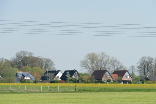 Modern residential buildings, one-family houses, fields, Lower Saxony, Germany, Europe