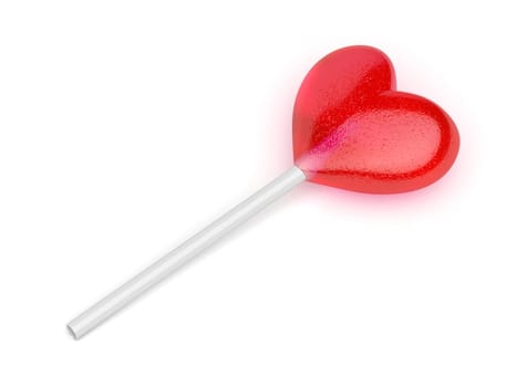 Lollipop in shape of heart on white background