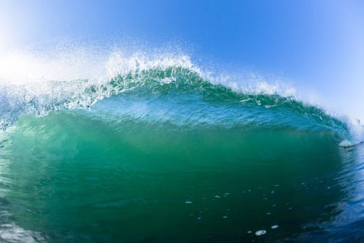Ocean swimming closeup encounter water photo inside hollow crashing wave.
