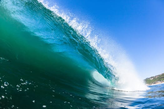 Ocean swimming closeup encounter water photo inside hollow crashing wave.
