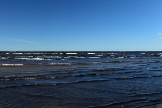 blue sea seascape, waves with whitecaps