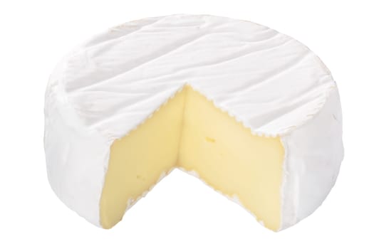 Camembert or brie soft-ripened cheese with white mold