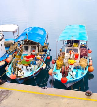 Typical Cyprus fishing boats in Limassol harbor