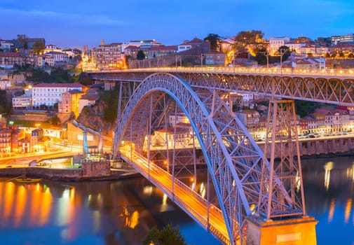 Famous Dom Luis I Bridge, Douro river, Porto,  Portugal