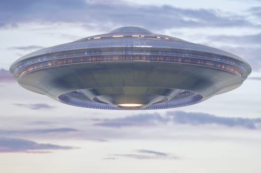 Unidentified flying object UFO with clipping path included. 3D illustration.