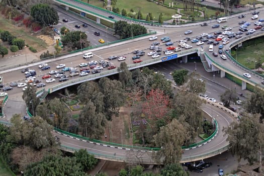 Cairo, Egypt - February 25, 2010: Traffic Jam Transportation Collapse at Bridge Intersection in Cairo, Egypt.