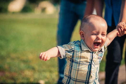 happy toddler baby on nature background.