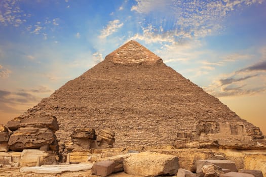 Ruins of the Pyramid of Chephren in Giza, Egypt.